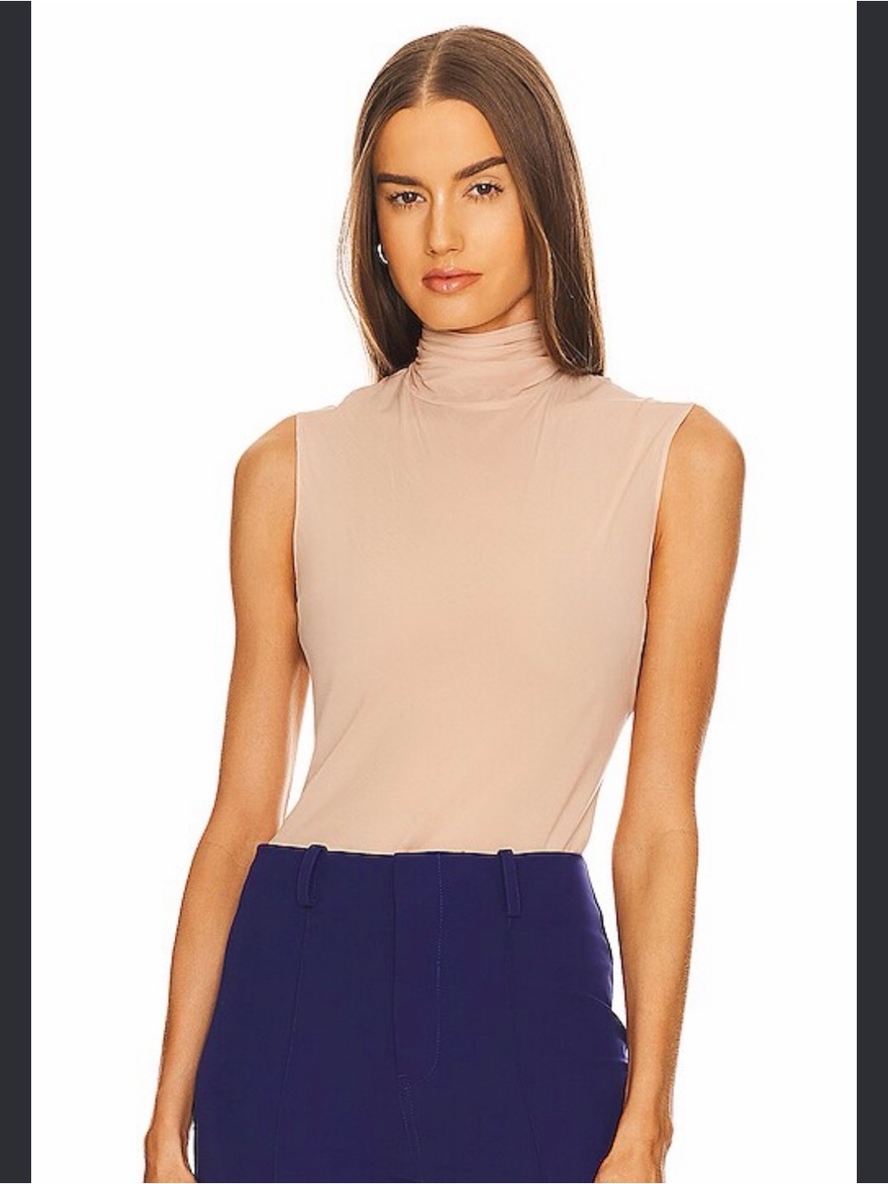 L'Academie Sleeveless Mock Turtleneck Top in Nude Blush